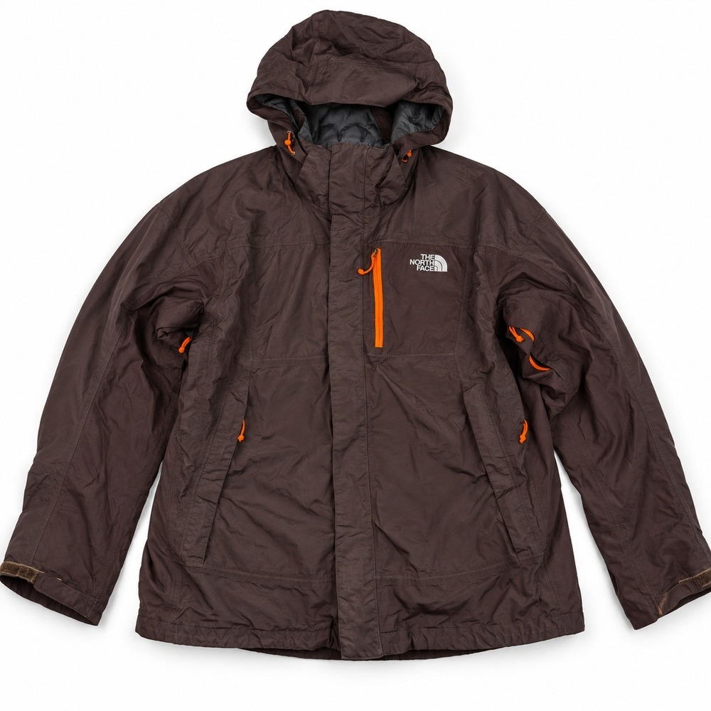 The North Face Hooded Ski Jacket Mens Large Brown Orange Zips Pockets Insulated